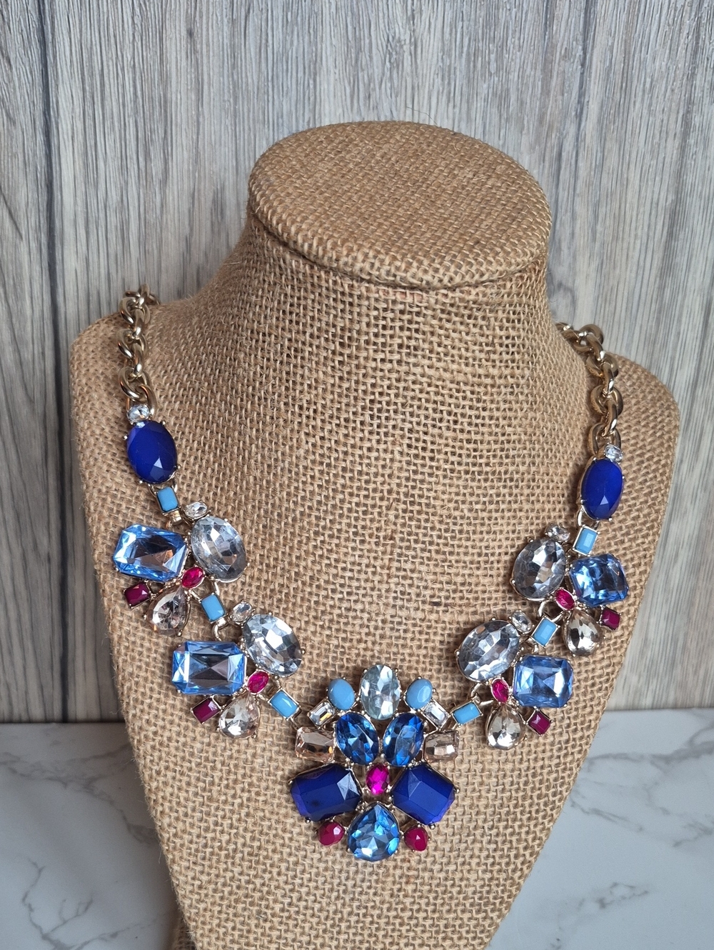 Ann Taylor Blue Crystal Multi-Gem Statement Necklace